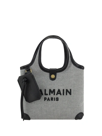 Shop Balmain Mini Grocery Handbag In Eab Noir/blanc