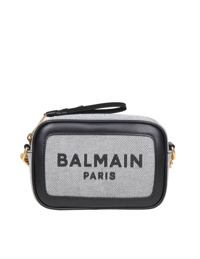 Shop Balmain B-army Camera Bag Case In Canvas Color White/black In Noir/blanc
