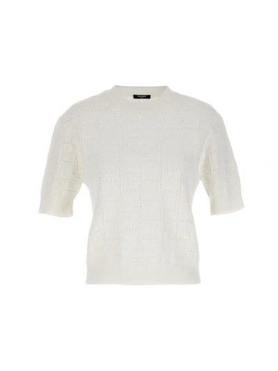 Shop Balmain Monogramma Sweater In White