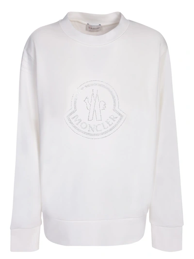 Shop Moncler Crystals Logo White Sweatshirt