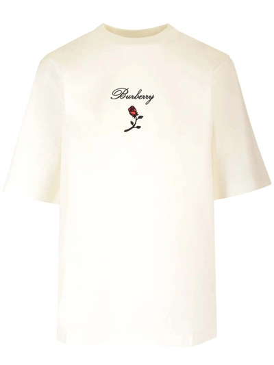 Shop Burberry Flocked Logo T-shirt In White