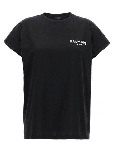 Shop Balmain Flocked Logo T-shirt In White/black