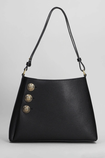 Shop Balmain Embleme Shoulder Bag In Black Leather