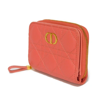 Shop Dior Caro Pink Leather Wallet  ()