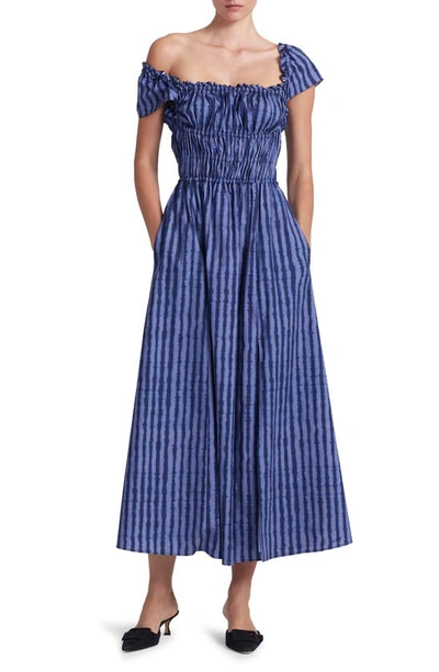 Shop Altuzarra Lily Stripe Off The Shoulder Stretch Cotton Dress In Eventide