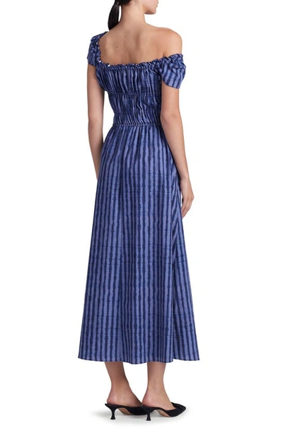 Shop Altuzarra Lily Stripe Off The Shoulder Stretch Cotton Dress In Eventide