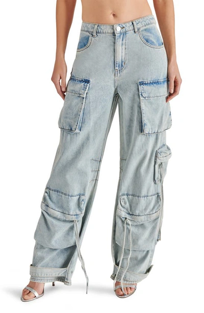Shop Steve Madden Duo Cargo Jeans In Light Blue