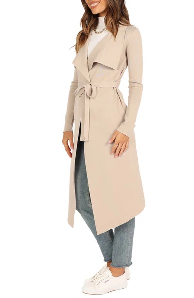Petal And Pup Audrina Tie Front Longline Cardigan In Stone