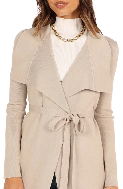 Petal And Pup Audrina Tie Front Longline Cardigan In Stone