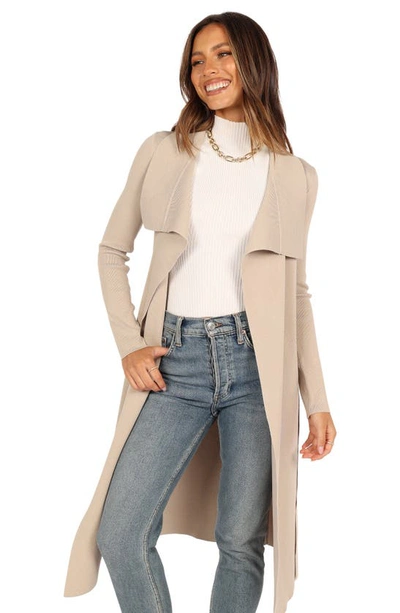 Petal And Pup Audrina Tie Front Longline Cardigan In Stone