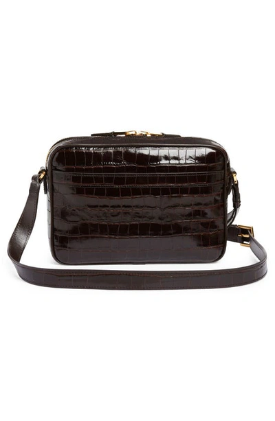 Shop Tom Ford Small Croc Embossed Leather Messenger Bag In Dark Wood