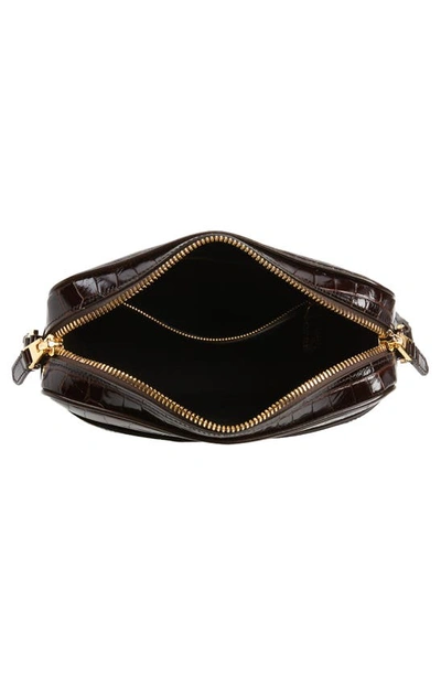 Tom Ford Small Croc Embossed Leather Messenger Bag In Dark Wood
