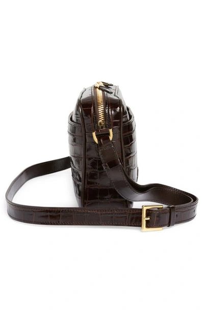 Tom Ford Small Croc Embossed Leather Messenger Bag In Dark Wood