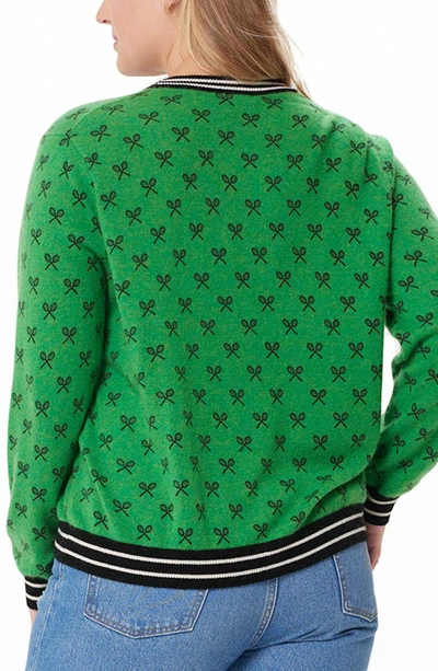Minnie Rose Women's Plus Size Cash Tennis Club Printed Cashmere Cardigan In Golf Green