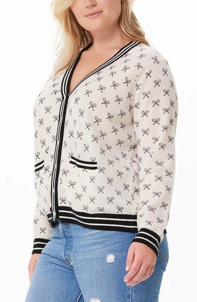 Minnie Rose Plus Size Cashmere Tennis Print Cardigan In White