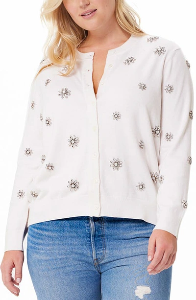 Shop Minnie Rose Embellished Flower Cotton & Cashmere Cardigan In White