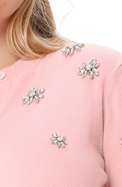 Shop Minnie Rose Embellished Flower Cotton & Cashmere Cardigan In Pink Pearl