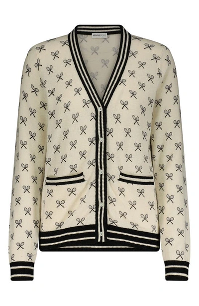 Minnie Rose Plus Size Cashmere Tennis Print Cardigan In White