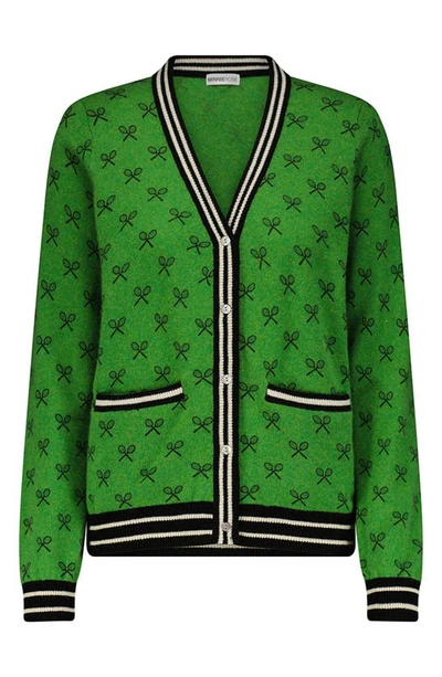 Minnie Rose Women's Plus Size Cash Tennis Club Printed Cashmere Cardigan In Golf Green