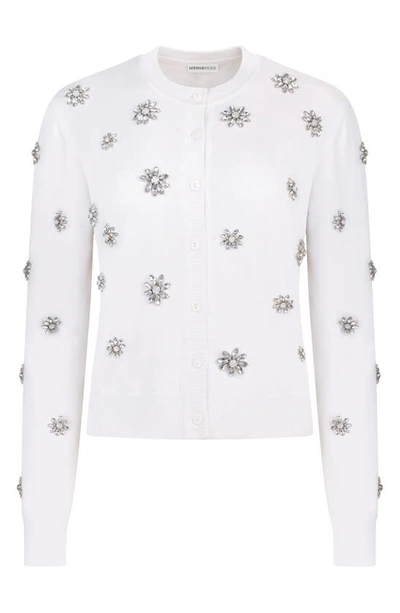 Shop Minnie Rose Embellished Flower Cotton & Cashmere Cardigan In White