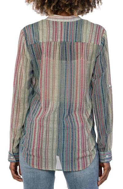 Shop Kut From The Kloth Jasmine Chiffon Button-up Shirt In Colmar Stripe-olive