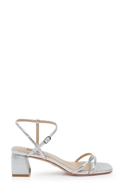 Badgley Mischka Carlota Metallic Embossed Ankle-strap Sandals In Silver