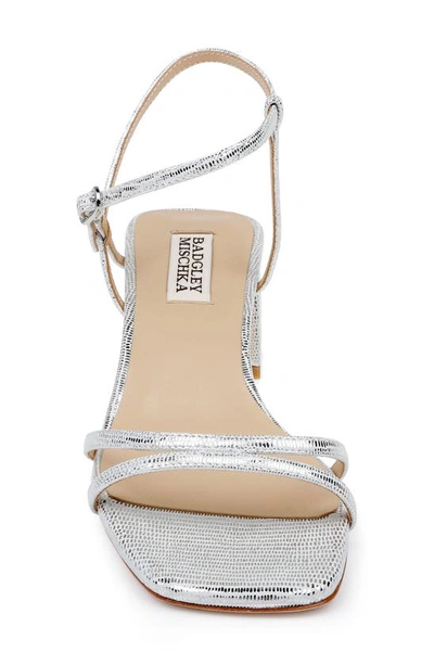 Badgley Mischka Carlota Metallic Embossed Ankle-strap Sandals In Silver