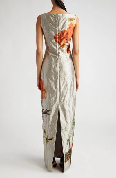 Shop Erdem Floral Pleated V-neck Gown In Pearl