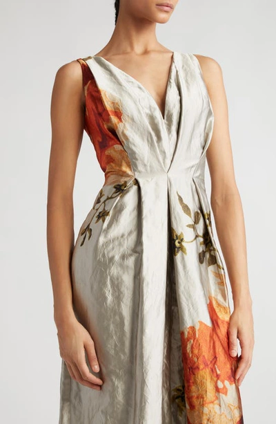 Shop Erdem Floral Pleated V-neck Gown In Pearl