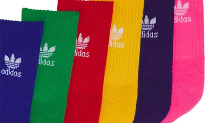 Shop Adidas Originals Kids' Assorted 6-pack Originals Crew Socks In Pink/ Royal Blue/ Scarlet