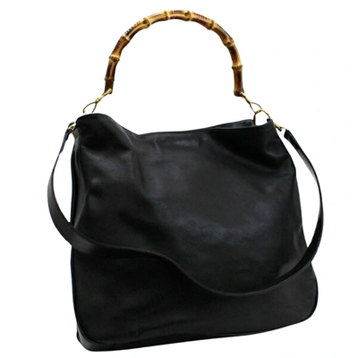 Shop Gucci Bamboo Black Leather Tote Bag ()