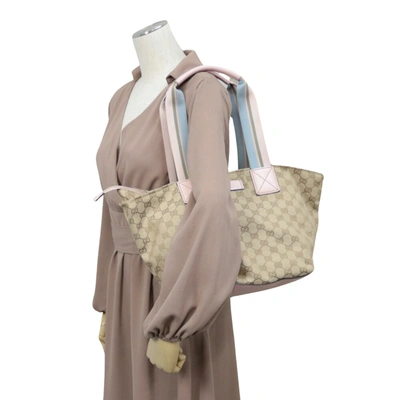 Shop Gucci Beige Canvas Shopper Bag ()