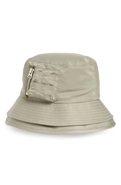 Shop Sacai Double Brim Nylon Pocket Bucket Hat In L/ Khaki