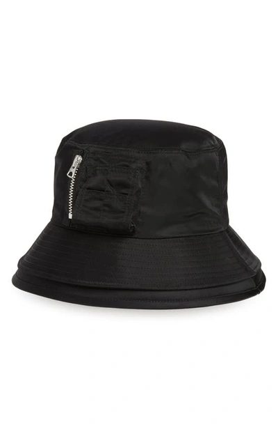 Shop Sacai Double Brim Nylon Pocket Bucket Hat In Black