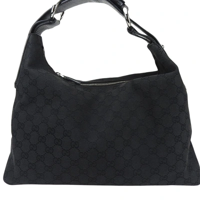 Shop Gucci Horsebit Black Canvas Shoulder Bag ()