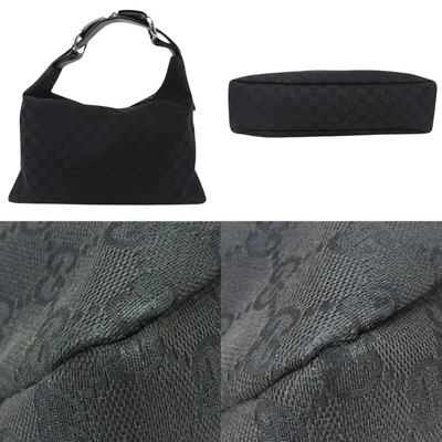 Shop Gucci Horsebit Black Canvas Shoulder Bag ()