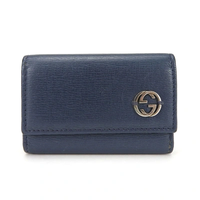 Shop Gucci Navy Leather Wallet  ()
