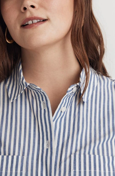 Shop Madewell Stripe Patch Pocket Oversize Poplin Button-up Shirt In Riverside Stripe Pure Blue