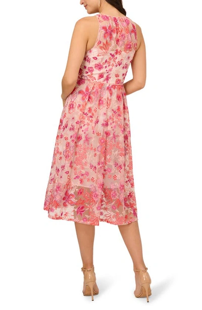 Shop Adrianna Papell Floral Embroidered Fit & Flare Midi Dress In Pink Multi