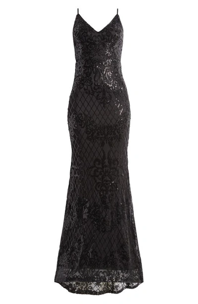 Shop Lulus Glowing All Night Emeral Sequin Sleeveless Mermaid Gown In Black Shiny