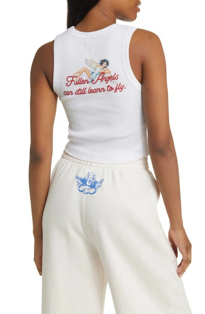 Shop Boys Lie Learn To Fly Rib Cotton Graphic Crop Tank In White