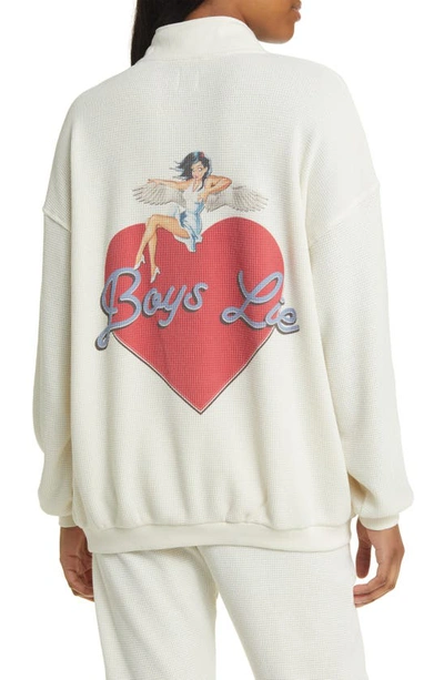 Shop Boys Lie On The Edge Waffle Knit Graphic Henley In Cream