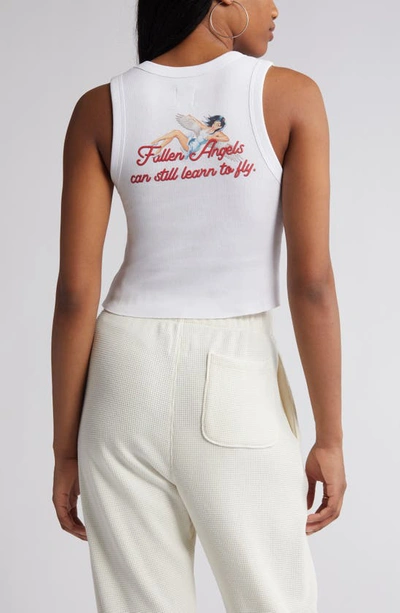 Shop Boys Lie Learn To Fly Rib Cotton Graphic Crop Tank In White