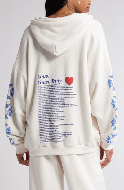 Shop Boys Lie Yours Truly Harley Graphic Zip-up Hoodie In Sand