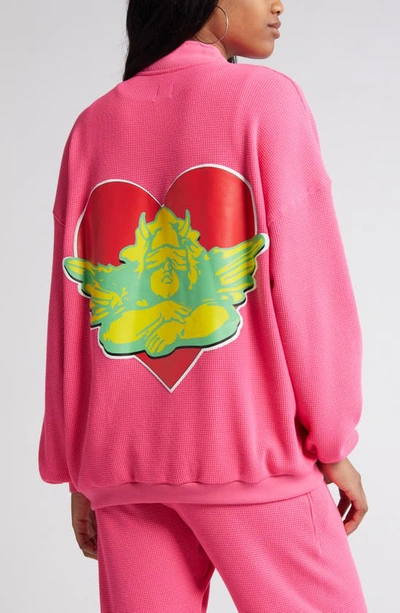 Shop Boys Lie Spunk Waffle Knit Graphic Henley In Neon Pink