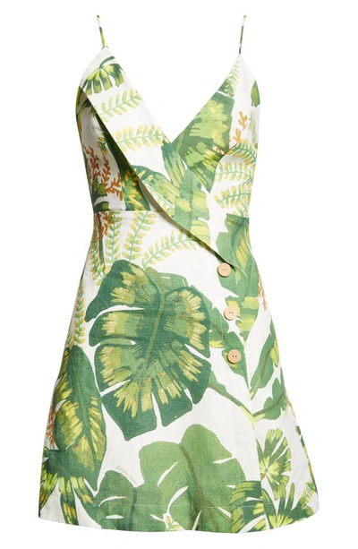 Shop Farm Rio Tropical Forest Button Front Linen Minidress In Tropical Forest Off-white