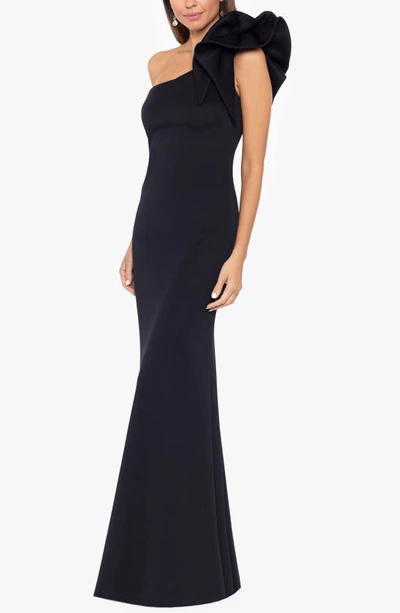 Shop Betsy & Adam Ruffle One-shoulder Trumpet Gown In Black
