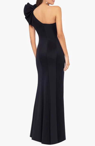 Shop Betsy & Adam Ruffle One-shoulder Trumpet Gown In Black