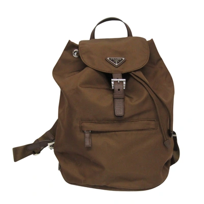Shop Prada Tessuto Brown Synthetic Backpack Bag ()