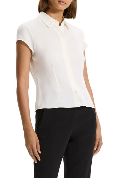 Theory Cap-sleeve Modern Silk Georgette Blouse In Ivory